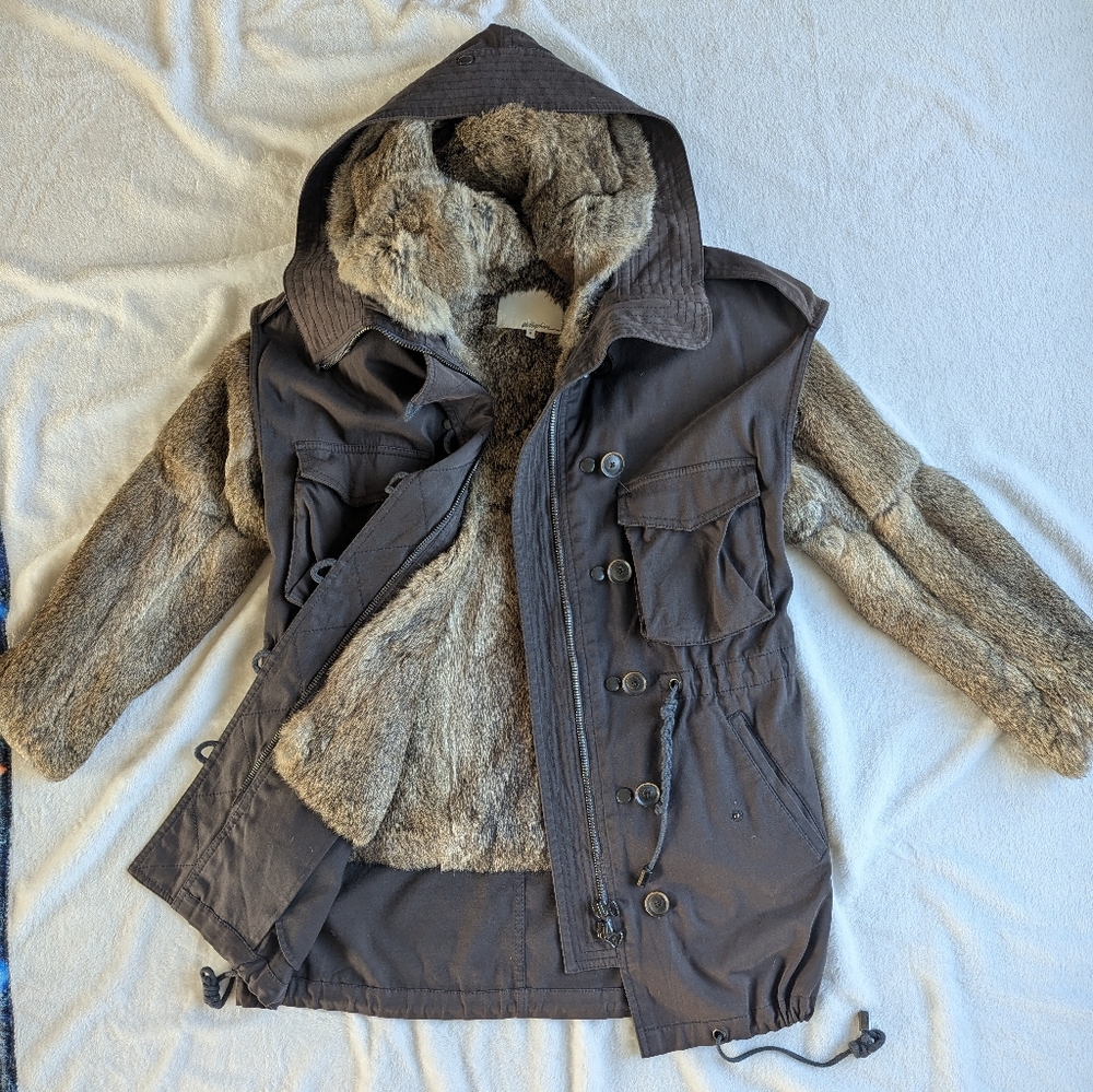 3.1 Phillip Lim Rabbit Fur Coat With Canvas Vest